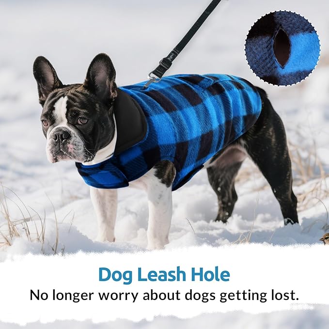 ASENKU Dog Winter Coat, Fleece Doggie Jacket Plaid Reversible Vest Waterproof Windproof Cold Weather Clothes for Small Medium Large Dogs (M, Blue)