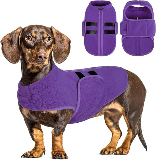Queenmore XXS Dog Sweaters, Soft Fleece Vest Pullover Dog Jacket with Leash Hole, Warm Winter Dog Clothes Cold Weather Doggy Dachshund Sweater for Small Dogs Cats Boy or Girl (Lavender, XXS)