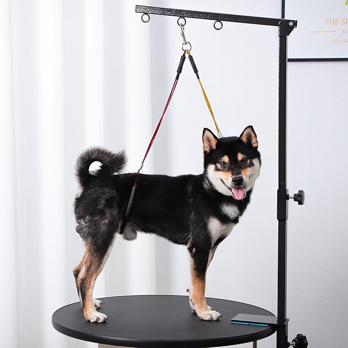Dog Grooming Table Arm with Hammock - Adjustable Height, Pet Grooming Hammock, No Sit Haunch Holders, Loop Noose Heavy-Duty Clamp (Black)