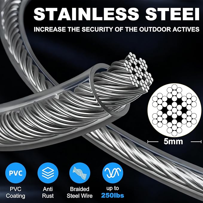 Tie Out Cable, 15/25/40/50 FT Runner Cable with Swivel Hook,Dog Leash Run Tether for Yard Outdoor and Camping,for Small to Medium Pets Up to 250 LBS