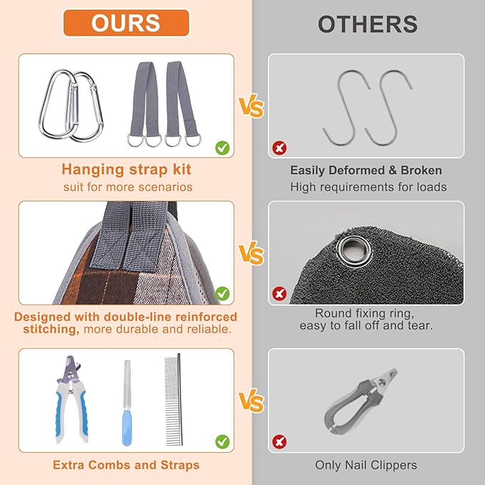 BEAUTYZOO Dog Grooming Hammock Harness for Nail Trimming - Adjustable Pet Restraint Sling for Small Medium Large Dogs/Cats - Secure Hanging Holder for Nail Clipping & Grooming (Orange Thanksgiving)