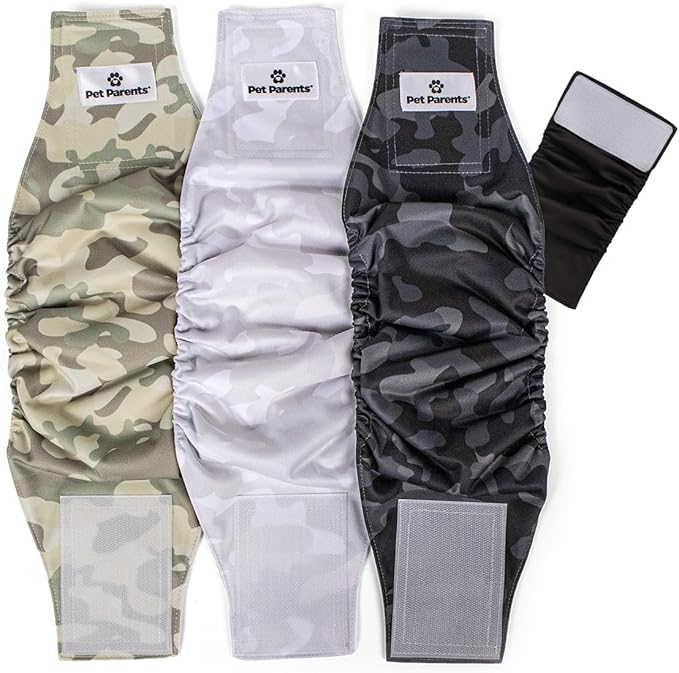 Pet Parents® Washable Belly Bands for Male Dogs (3pack) + Extendrs® of Durable Dog Diapers Male, Premium Male Dog Diapers & Dog Wraps (X-Large, Camo)