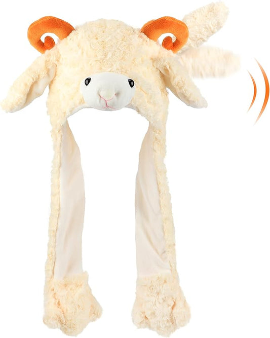 Animal Hat with Ears Moving Jumping Pop Up Beating Hat Plush Holiday Cosplay Dress Up Funny Gift for Kids