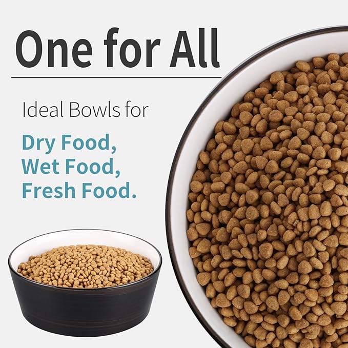 Black Dog Bowl Ceramic for Medium Large Breed, Heavy Weighted Dog Food Water Dish, 8 in Non - Slip Modern Cute Extra Big Porcelain Pet Bowl Maze Wide Mouth