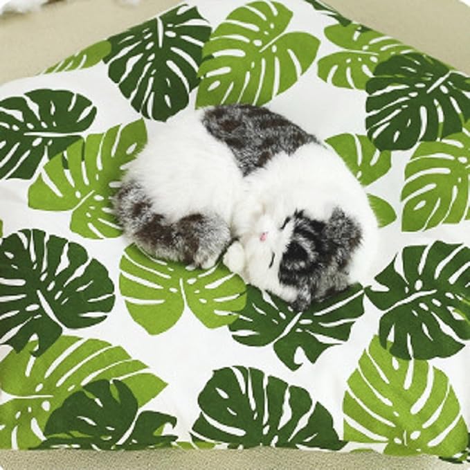 Cat Teepee Tent Bed,Outdoor Indoor Dog House,Portable Washable Pet Tent for Small Dogs with Cushion,Inside Pet Teepee for Small Medium Animals (Green&White, M)