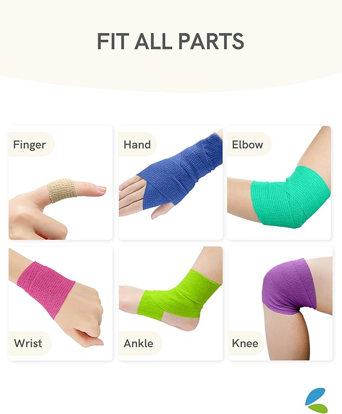 FriCARE Self Adhesive Bandage Wrap, Medical Tape in First Aid Kit, Cohesive Bandages for Wounds Sport Vet, 2 inches X 5 Yards 6 Rolls, Pastel Haven