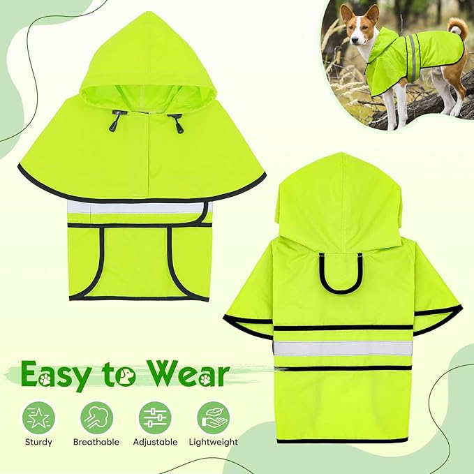 Weesiber Dog Raincoat, Waterproof Dog Rain Jacket with Leash Hole, Reflective Puppy Rainwear Hooded Pet Poncho Slicker for Walking (L, Green)