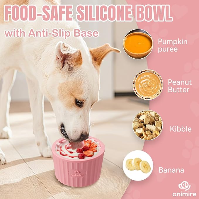Dog Lick Bowl, Anxiety Relief Dog Licking Mat Freezer Treat Dispenser, Non-Slip Anti-Choking Silicone Slow Feeder Lick Bowl for Small Medium & Large Breed Dogs, BPA Free(Pink,S)