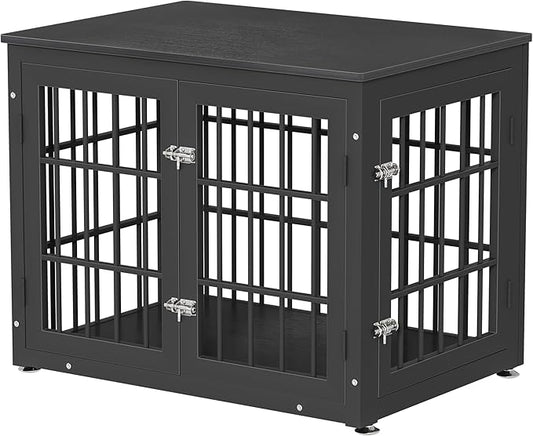 32 Inch Heavy Duty Dog Crate Furniture for Medium and Small Dogs, Decorative Pet House End Table, Wooden Cage Kennel Furniture Indoor, Black