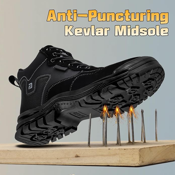 Steel Toe Boots for Men Indestructible Steel Toe Shoes Breathable High Top Work Boots for Men Lightweight Safety Shoes Non Slip Work Shoes Industry Construction Safety Boots
