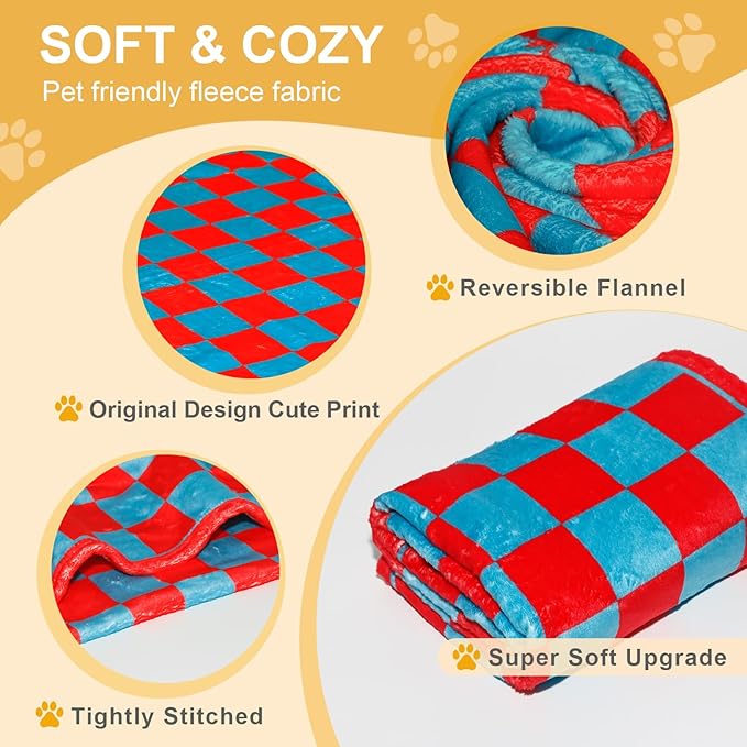 Premium Soft Dog Blanket, with Flannel Red Blue Cute Paw Print,43 * 30 inches, Cat Blanket Puppy Supplies Dog Products Stuff Essentials