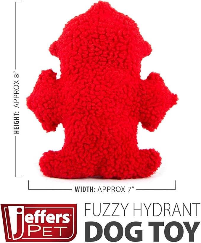 Jeffers Pet Plush Dog Toy with Squeaker, Fire Hydrant 8" - Soft Crinkle Fabric, Safe & Durable, Healthy Fun for Small & Medium Dogs, Interactive Play, Fetch, Tug - Best Gift for Active Games