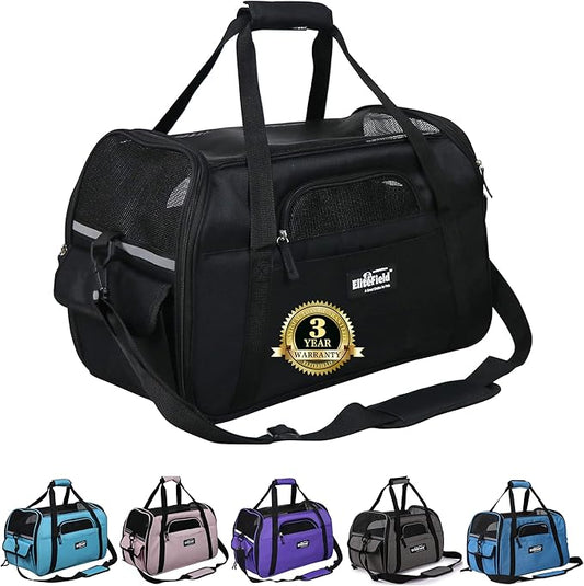 EliteField Soft Sided Pet Carrier (3 Year Warranty, Airline Approved), Multiple Sizes and Colors Available (Medium: 17" L x 9" W x 12" H, Black)