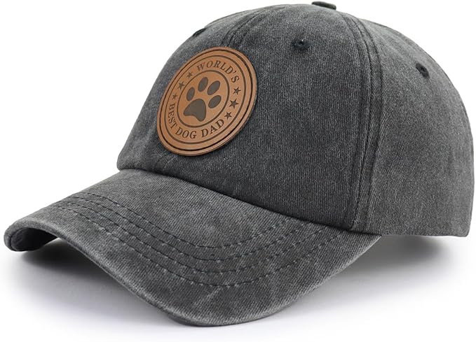 World's Best Dog Dad Hats for Men, Funny Adjustable Embroidered Leather Patch Papa Baseball Cap