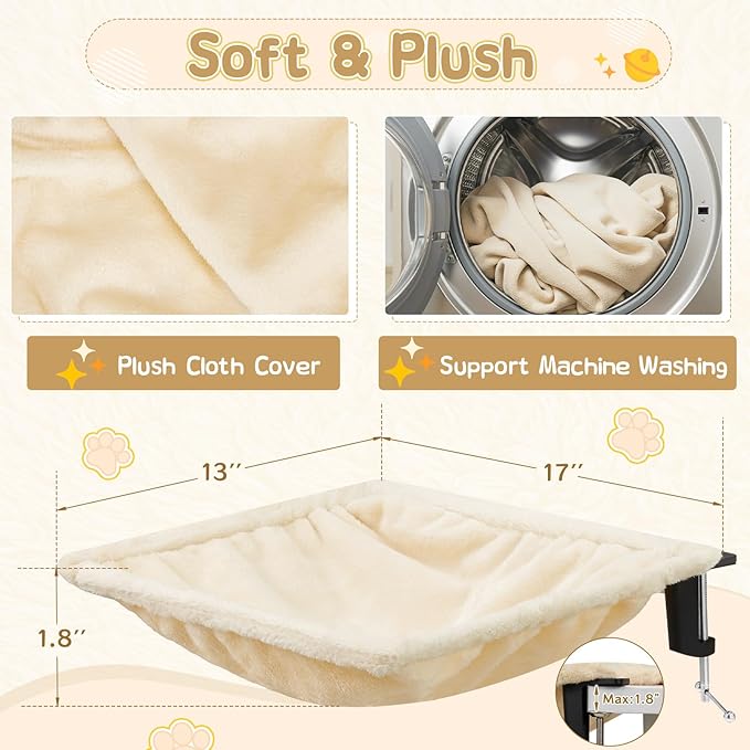 Erinnyees Cat Desk Bed, Cat Hammock for Desk, Washable Soft Plush Pet Mat, Supporting up to 44 Pounds, Nest Bed, Modern Pet Furniture Suitable for Home and Office, Square