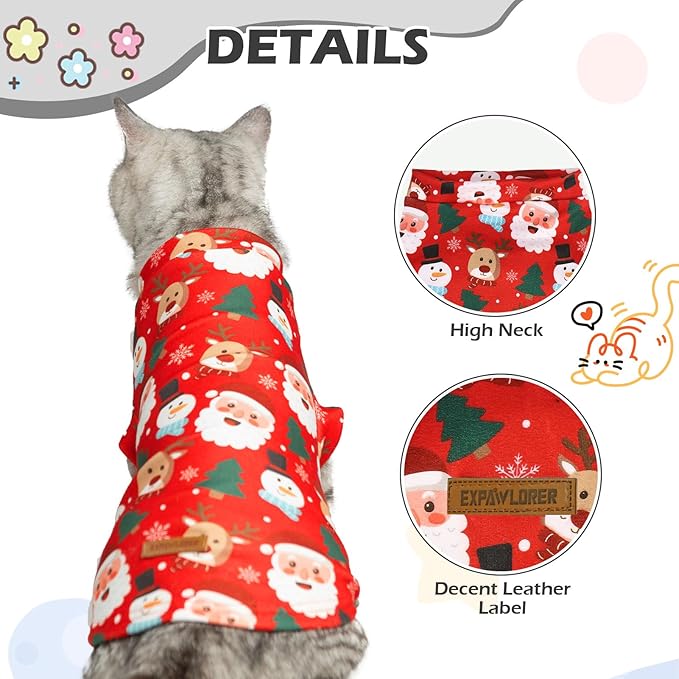 EXPAWLORER Cat Christmas Sweater - Sweaters for Cats Only Soft Warm Pet Clothes, Fall and Winter Xmas Coat Pullover Design, Fleece Sweatshirt Clothing Also for Puppy Small Dogs, Medium