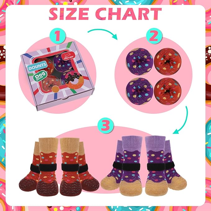 EXPAWLORER 8 Pcs Anti Slip Dog Socks, Dog Shoes for Hot Pavement, Dog Booties for Hardwood Floor, Prevent Licking Paws, Boots & Paw Protectors for Small Medium Large Senior Dogs