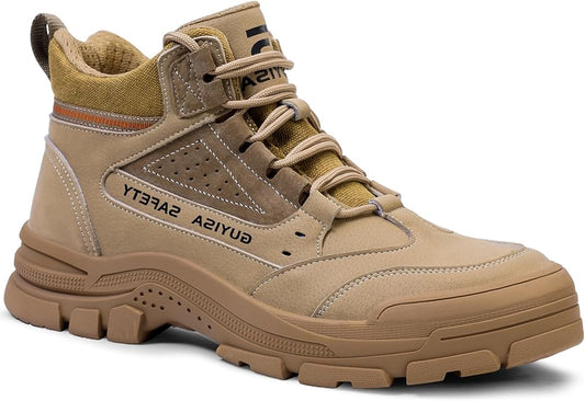 Steel Toe Boots for Men Indestructible Steel Toe Shoes Breathable High Top Work Boots for Men Lightweight Safety Shoes Non Slip Work Shoes Industry Construction Safety Boots