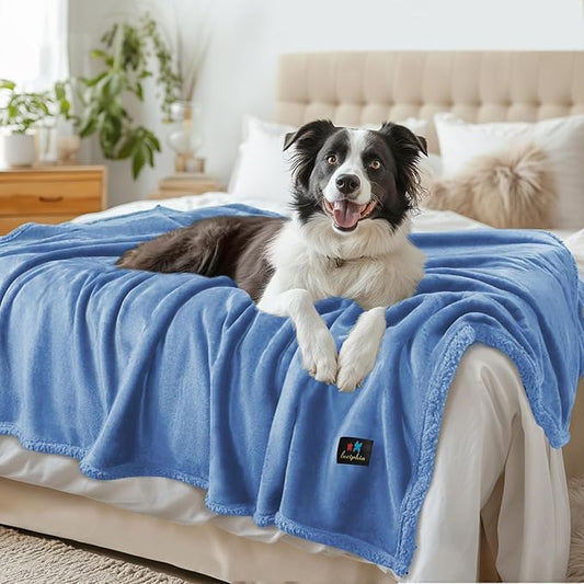 Luciphia Waterproof Pet Blanket, Liquid Pee Proof Dog Blanket for Sofa Bed Couch, Reversible Sherpa Fleece Furniture Protector Cover for Small Medium Large Dogs Cats, Navy Blue X-Large（85" x 57"）