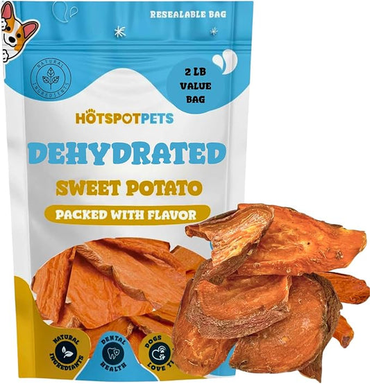 hotspot pets Sweet Potato Dog Treats (32 OZ) - Dehydrated All Natural, Rawhide Free, Grain-Free & High in Fiber- Ideal for Small to Large Dogs - Perfect Dog Chew for Training, or Treat