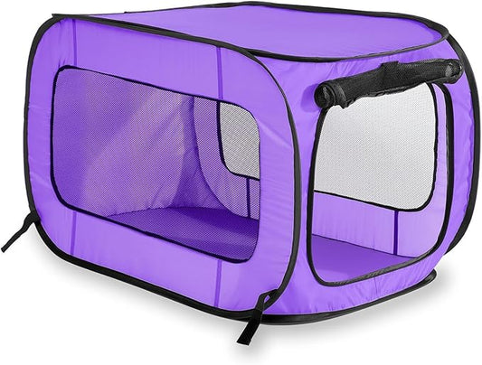 Beatrice Home Fashions Portable, Collapsible, Pop Up Kennel Travel Cat and Dog Crate, 24" L x 16.6" W x 16" H, Purple