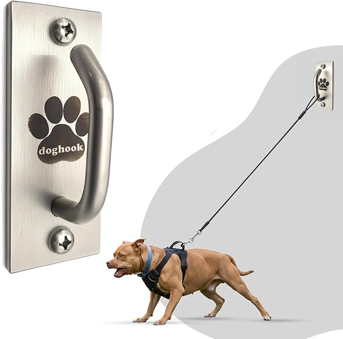 Canine Hitch- Secure Dog Leash Parking Mounted Indoor – Outdoor Wall Hook - Tie Out Stainless Steel Practical Lead Management for Home & Business, Standard Size