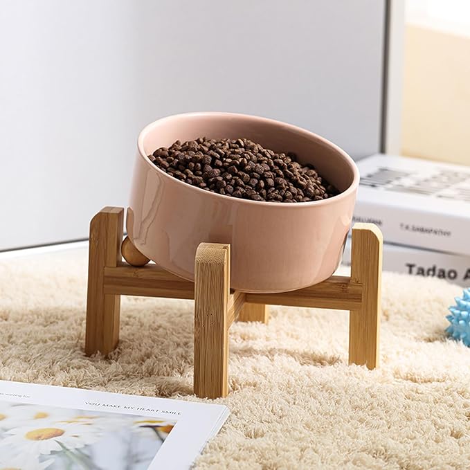 Petygooing Khaki Raised/Elevated 15°Slanted Ceramic Dog Bowl for Small Breeds,Tilted Anti Slip Pet Feeding Bowl,Food Water Dish with Stand for Cats and Small Dogs Puppy 13.5 OZ (5.1In / 1.7 Cups)