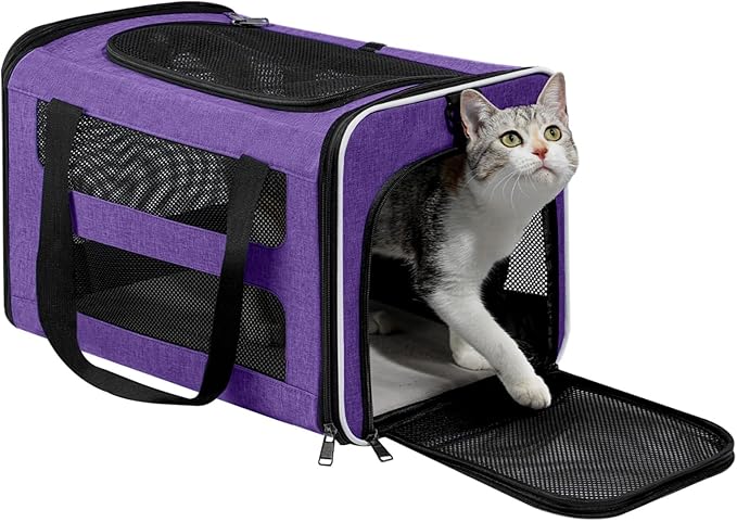 Cat Carrier Soft-Sided 18x11x11 Inch Travel Bag for Medium Cats over 15lbs, Small Dog Carrier Crate Top Entry Breathable Mesh Puppy 12 Pounds, Pet Rabbit Carrying Cage Kennel Collapsible Purple