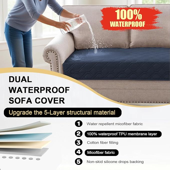 PrinceDeco Waterproof Couch Cover for Dogs Washable Dog Blanket for Bed Couch Sofa Outdoor Bed Cover with Non-Slip Back(32x82 Inch,Navy)