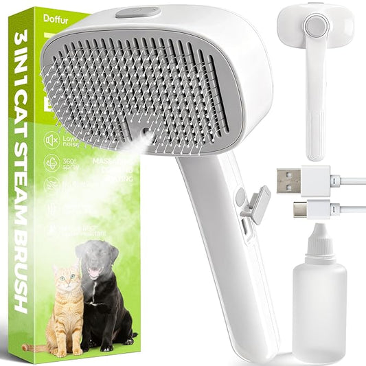 Pet Steam Brush for Cats & Dogs - 3 in 1 Cat Brushes for Shedding - Self Cleaning Dog Grooming Brush with 60mL Water Tank and 2-speed Adjustable Spray for Long/Short Hair Pets