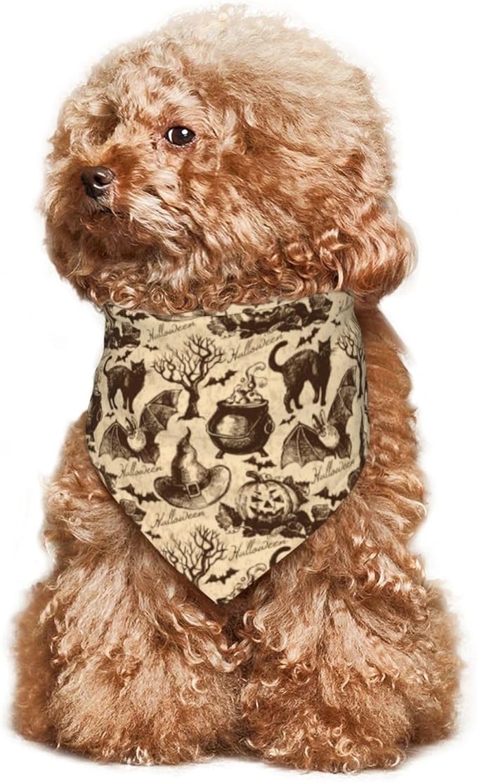 Vintage Halloween Bat Black Cat Witch Pumpkin Dog Bandana Scarf Triangle Bibs Pet Accessories Cat Kerchief