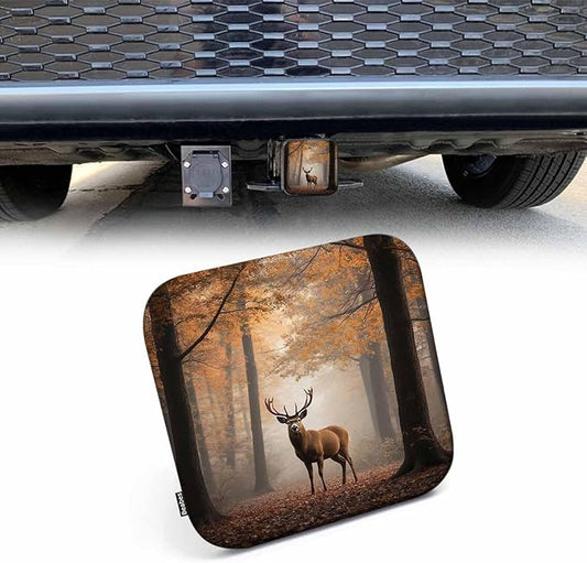 Deer Hitch Covers 2 Inch Foggy Autumn Maple Forest Wildlife Deer Trailer Hitch Cover Tube Plug Insert, Car Exterior Accessories, Receiver Tube Hitch Cover for Trucks