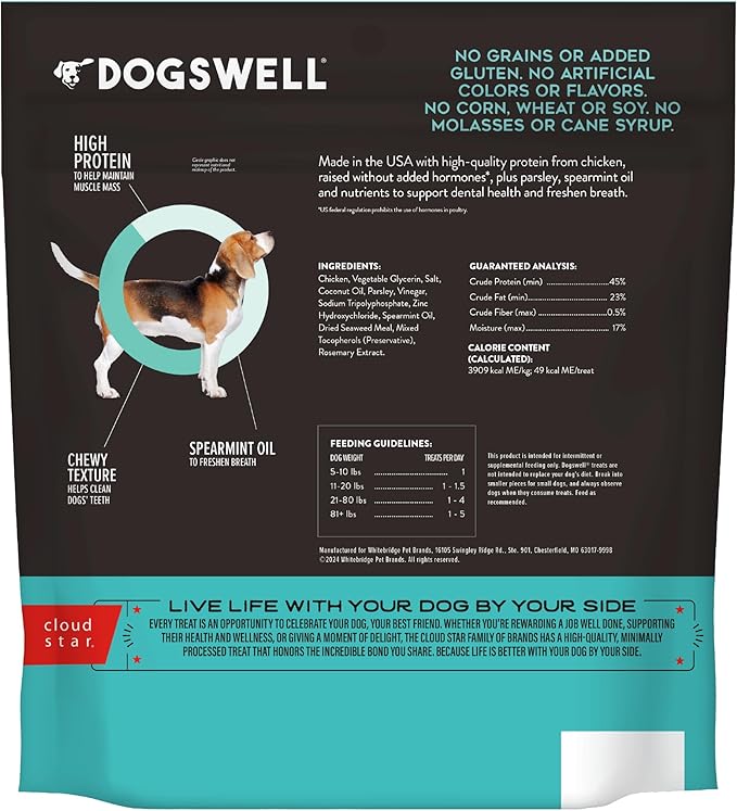 DOGSWELL Dental Jerky Dog Treats, Chicken, 24 oz. Bag