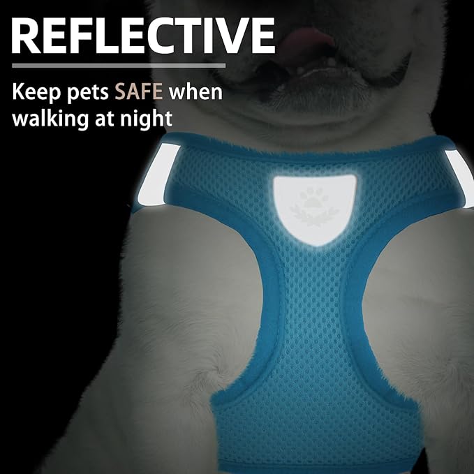 PUPTECK Adjustable Dog Harness Collar and Leash Set Step in No Pull Pet Harness for Small Medium Dogs Puppy and Cats Outdoor Walking Running, Soft Mesh Padded Reflective Vest Harnesses