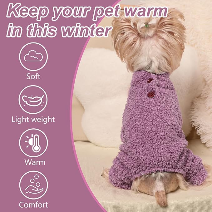 Dog Sweaters for Small Dogs Winter Dog Pajamas Sized Dogs Boy Girl Fleece Pet Clothes Puppy Outfit 4 Legs Jumpsuits for Chihuahua Yorkie Cat Apparel (Purple, Small)