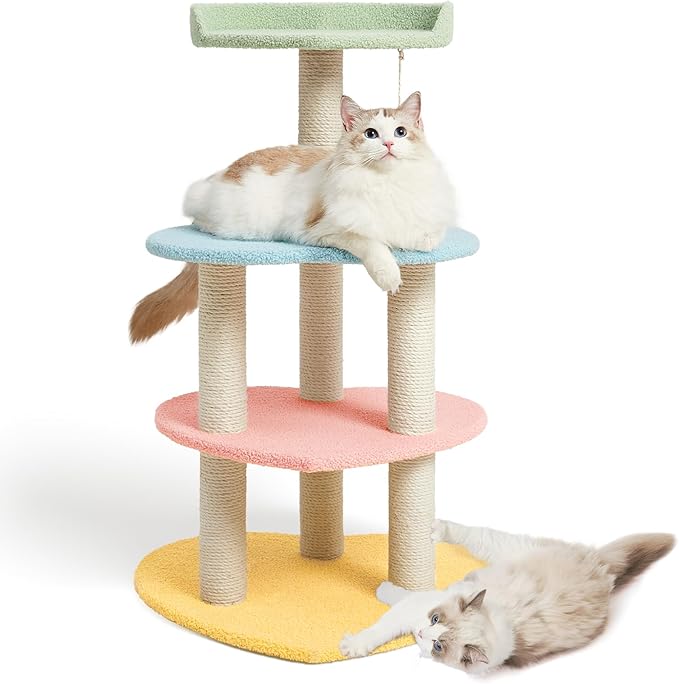VETRESKA Cat Tree Cat Tower 38.6'' for Indoor Cats with Sisal Covered Scratching Posts and Sweetheart Shape Platform, Multi-Level Cat Tower Activity Center Furniture for Kittens Cats and Pets