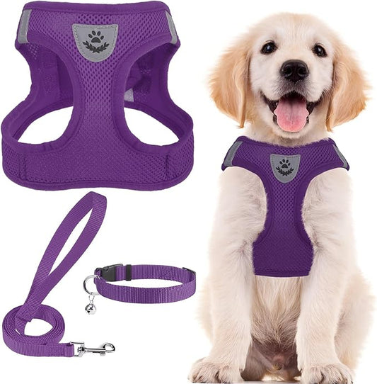 PUPTECK Adjustable Dog Harness Collar and Leash Set Step in No Pull Pet Harness for Small Medium Dogs Puppy and Cats Outdoor Walking Running, Soft Mesh Padded Reflective Vest Harnesses