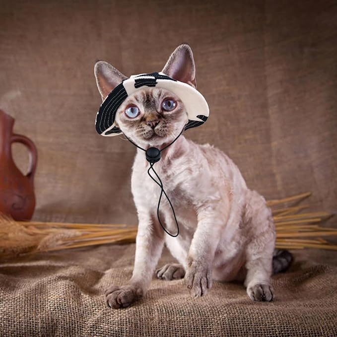 QBLEEV Cat Hats for Cats Only, Sphynx Hat with Ear Hole, Hairless Cat Cowboy Hats for Birthday Party Halloween, Kitten Headwear Sun Sombrero Caps, Chihuahua Sunscreen Baseball Outdoor Climbing Cap