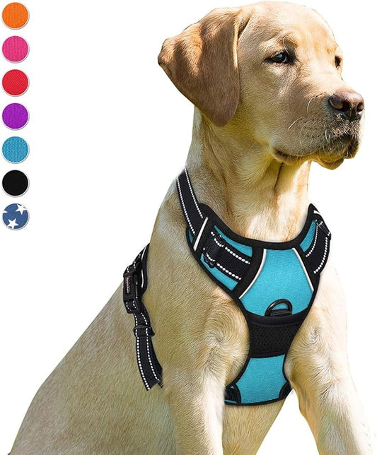 BARKBAY No Pull Dog Harness Front Clip Heavy Duty Reflective Easy Control Handle for Large Dog Walking(Blue,M)