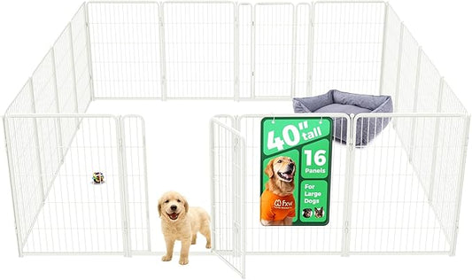 FXW Homeplus Unleashed Indoor Dog Playpen - Stress-Free and Safe Play, Heavy Duty 40 Inch 16 Panels Dog Pen for Medium and Large Dogs, White│Patented