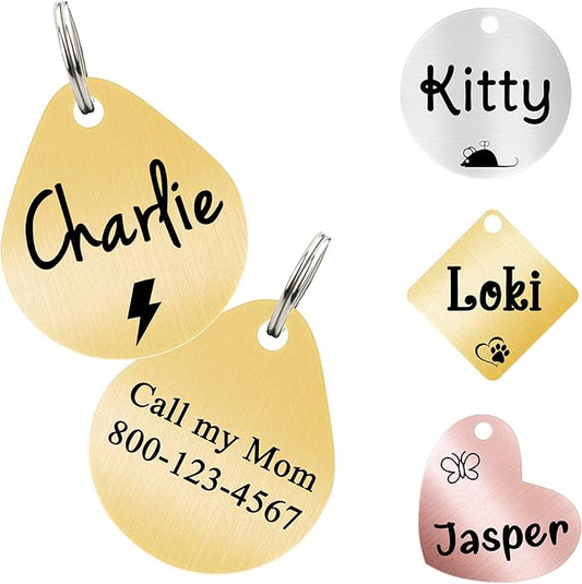 Ultra Joys Cat ID Tag Personalized Pet Tags, Durable Stainless Steel Small Pet Mini Dog Cat Tag Lightweight -Teardrop Tag in Gold