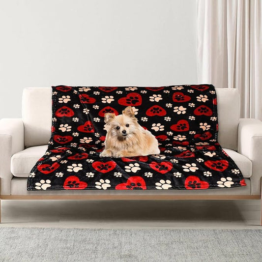 Premium Soft Dog Blanket Washable,43"x30" Cat Blanket for Indoor Cats Large Medium Small Dog Gifts Puppy Essentials (Red/Black)
