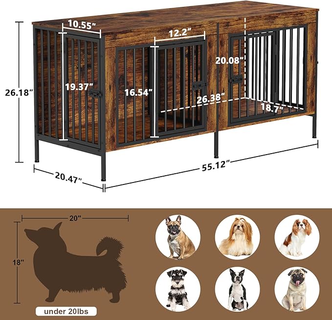 EasyCom Dog Crate Furniture for 1 or 2 Dogs, Heavy Duty Single/Double Dog Crates for Small/Medium/Large Dogs, Dog Kennel Furniture Indoor as TV Stand, Small Size 55.12" L(0-20 Pounds), Brown