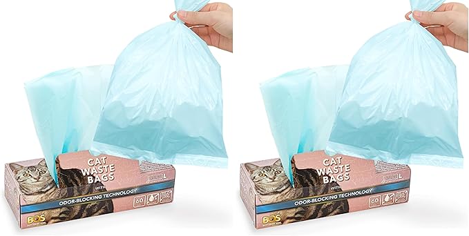 Best Odor-Sealing Cat Poop Bags, BOS for Pet Waste & Kitty Litter - Disposal Bags - Scent & Smell Free (60 bags) [Size: L, Color: Light blue] NOT a litter box liner (Pack of 2)