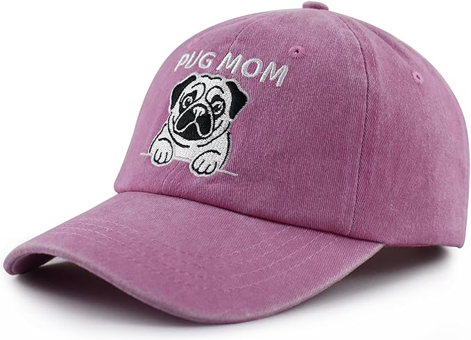 Dog Lover Hat for Men Women, Funny Adjustable Embroidered Cotton Pug Mom and Dad Baseball Cap