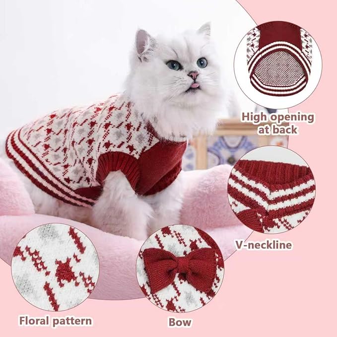 Christmas Halloween Dog Sweater for Extra-Small Girls or boy, Soft Clothes Winter Weather for Dog Outfit for Doggie Kitten Small XXS XS Cat Sweaters Apparel (RED, S)