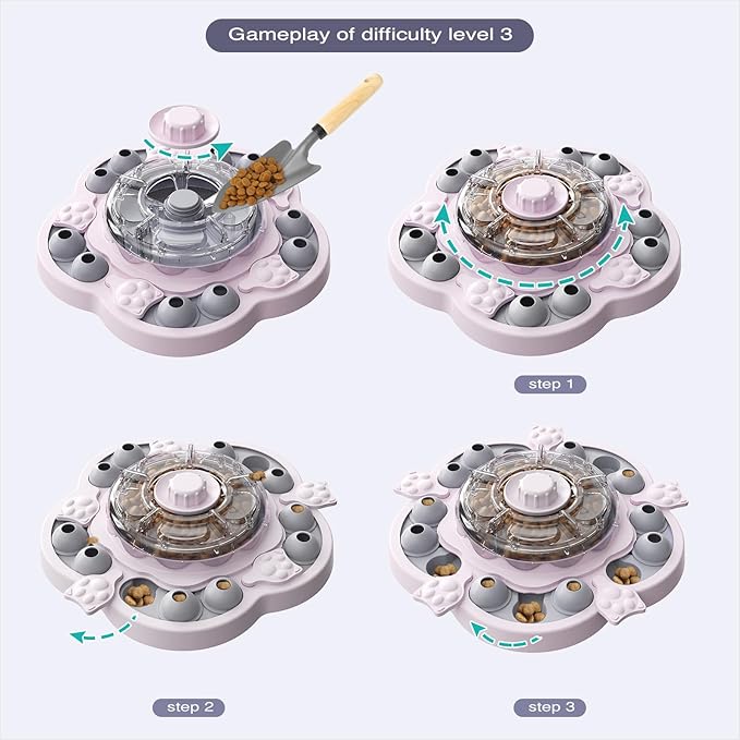 KADTC U.S. Brand & Design -3 Levels of Challenge Spinning Dog Puzzle Toy for Small/Medium/Large Dogs Puzzles Feeder Treat Slow Dispenser Puppy Food Dispensing Enrichment Pink Thanksgiving Toys Gift