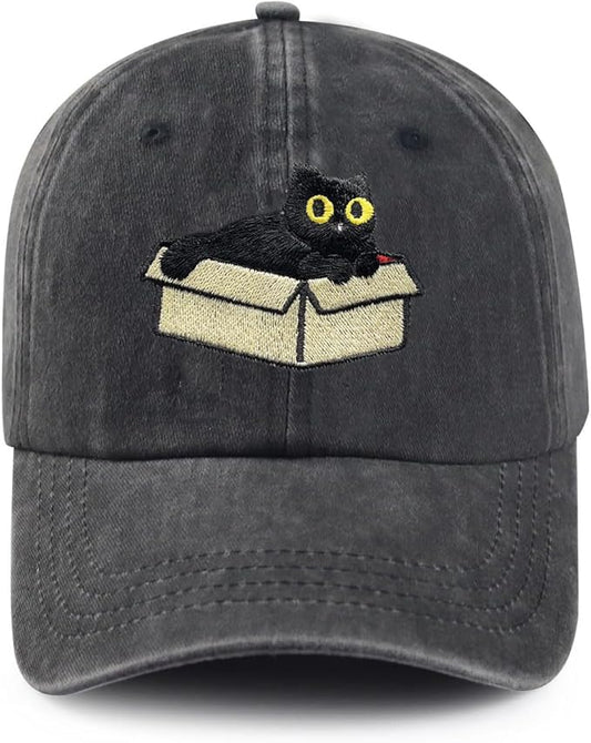 Black Cat Hat,Ragdoll Cat Embroidered Adjustable Cotton Baseball Cap for Men Women,Gifts for Cat Lovers