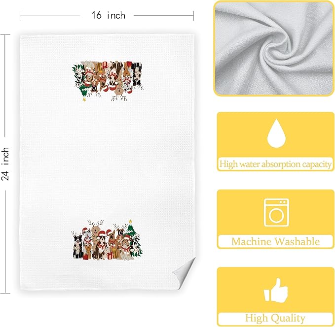 Christmas Dog Kitchen Hand Towels for Bathroom, Dog Dish Towels Tea Towels for Kitchen Decor, Christmas Kitchen Bathroom Decor, 16x24 Inches