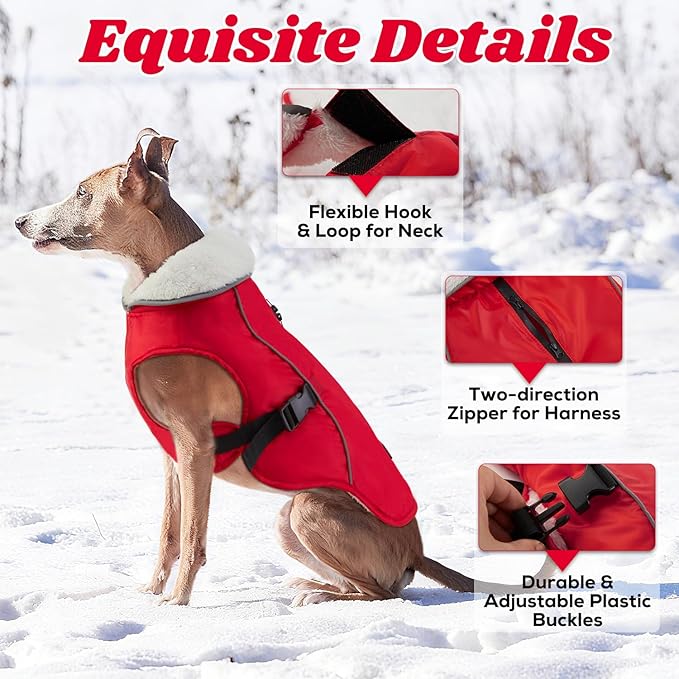 EMUST Winter Dog Jacket, Windproof Dog Apparel for Cold Weather, Reflective Coats for Dogs, Warm Puppy Jacket for Cold Winter, Red S